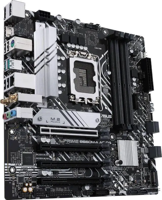 Alt view image 3 of 7 - ASUS Prime B660M-A AC D4 Intel B660 Micro-ATX Motherboard, LGA 1700, DDR4, PCIe 4.0, WiFi AC, Bluetooth 5.1, Dual M.2, 6 SATA, HDMI, DisplayPort, USB 3.2, Aura Sync RGB
