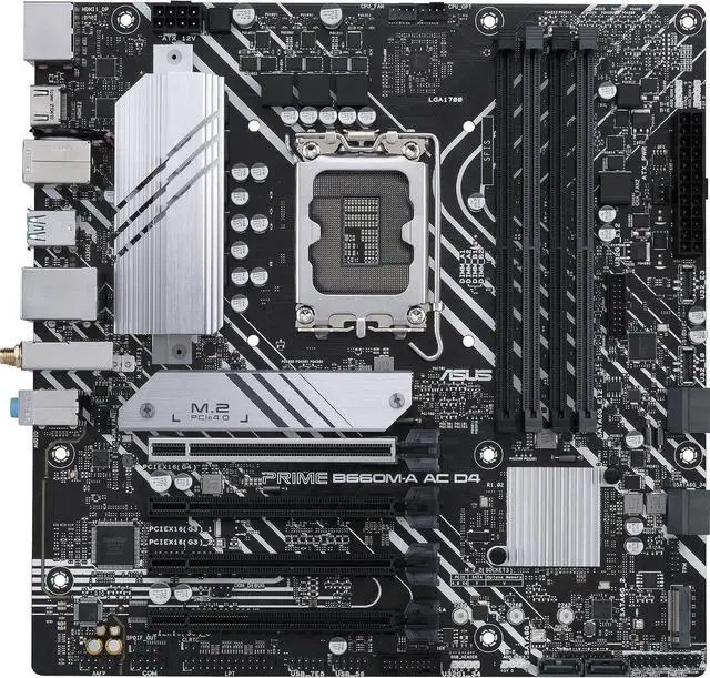 Alt view image 2 of 7 - ASUS Prime B660M-A AC D4 Intel B660 Micro-ATX Motherboard, LGA 1700, DDR4, PCIe 4.0, WiFi AC, Bluetooth 5.1, Dual M.2, 6 SATA, HDMI, DisplayPort, USB 3.2, Aura Sync RGB