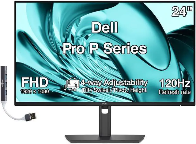 Main image of Dell Pro P Series 24" FHD IPS Monitor, 5ms Response Time, Swivel/Height/Pivot/Tilt, Anti-Glare, Flicker Free, VESA Mount (100mm), HDMI, DisplayPort & Dockztorm USB Port Expander, Dark Gray