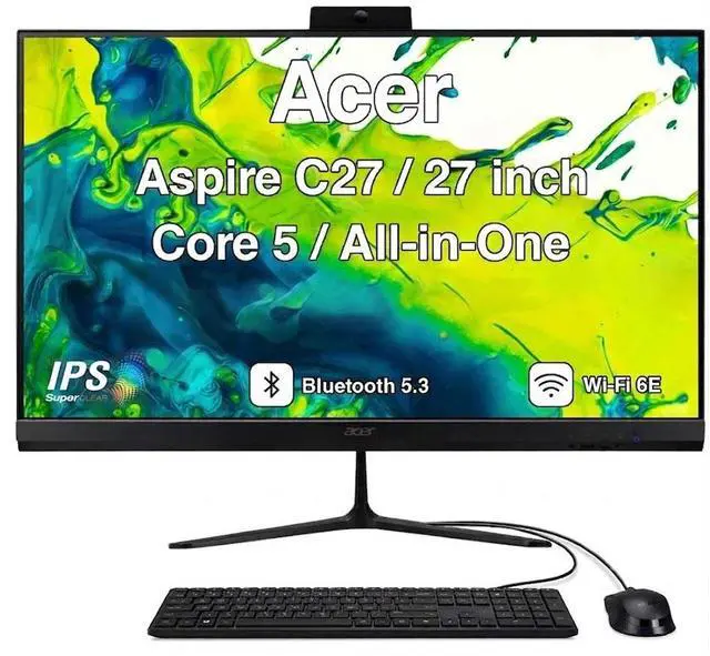 Main image of Acer Aspire C27 Professional All-in-One 27" IPS FHD Display (Intel Core 5 120U, 8GB DDR5, 512GB SSD, Integrated Graphics, WiFi 6E, Webcam, Bluetooth 5.3, Win 11 Home) (Renewed)