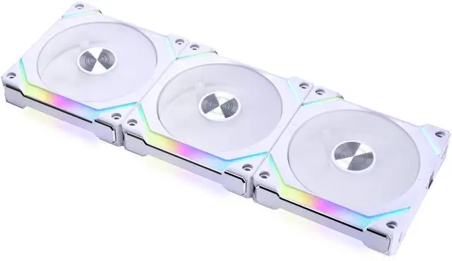 Main image of LIAN LI UNI FAN SL120 V2 120mm ARGB PWM Case Fan 3-Pack with Controller, White, 2000 RPM, 64.5 CFM Airflow, 2.59 mmH2O Air Pressure, FDB Bearing, UF-SL120V2-3W