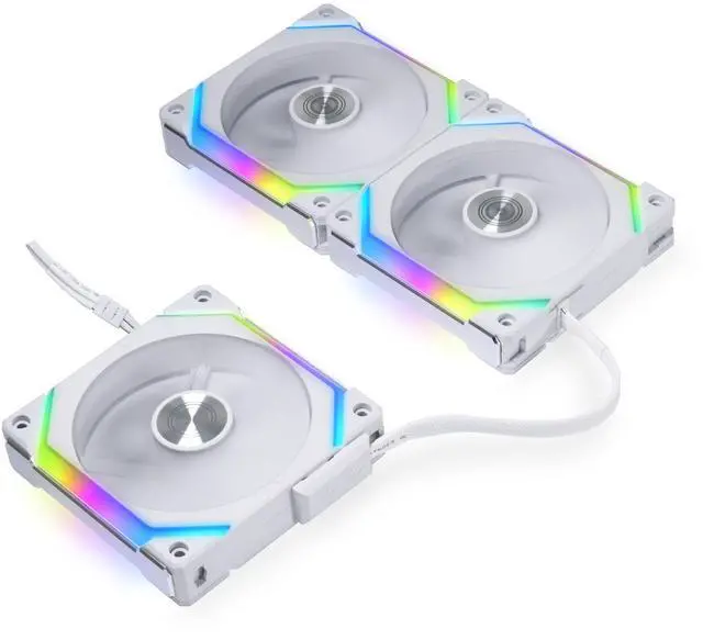 Alt view image 2 of 7 - LIAN LI UNI FAN SL120 V2 120mm ARGB PWM Case Fan 3-Pack with Controller, White, 2000 RPM, 64.5 CFM Airflow, 2.59 mmH2O Air Pressure, FDB Bearing, UF-SL120V2-3W