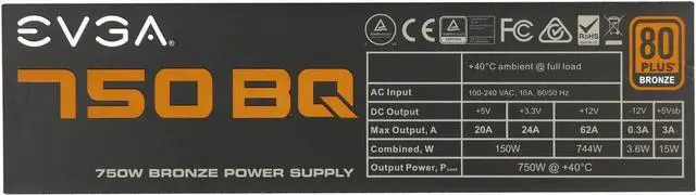 Alt view image 6 of 6 - EVGA 750 BQ 80+ BRONZE 750W Semi Modular Power Supply 110-BQ-0750-V1