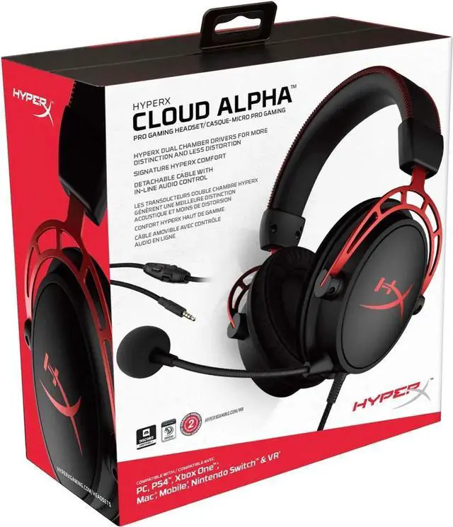 Alt view image 3 of 7 - HyperX Cloud Alpha - Gaming Headset, Chamber Drivers, Legendary Comfort, Aluminum Frame, Detachable Microphone, Works on PC, PS4, PS5, Xbox One/ Series X|S, Nintendo Switch and Mobile, Red (Renewed)