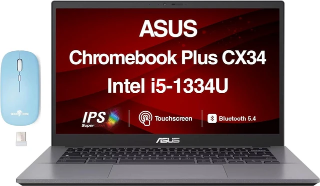 Main image of ASUS Chromebook Plus CX34 Everyday Value Chromebook 14.0" Touch FHD, Intel i5-1334U, Intel Graphics, 8GB LPDDR5X, 128GB SSD, WiFi 6E, Bluetooth 5.4, Webcam, Chrome OS w/Dockztorm Wireless Mouse