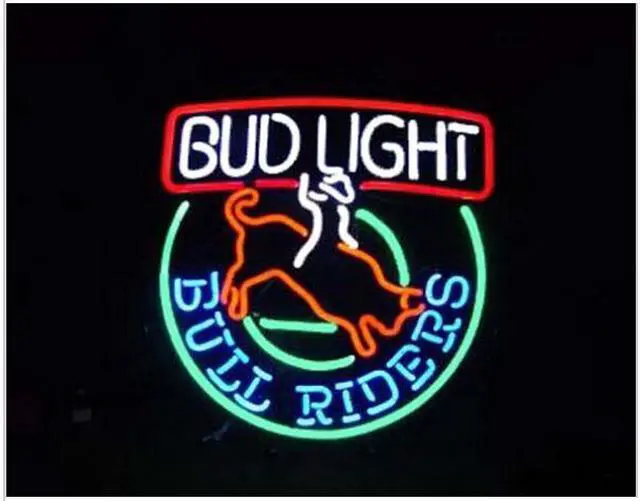 Main image of Fashion Neon Sign  BUDLIGHT BUD LIGHT BULL RIDERS Handcrafted Real Glass Lamp Neon Light Neon Sign Beerbar Sign Neon Beer Sign 19x15
