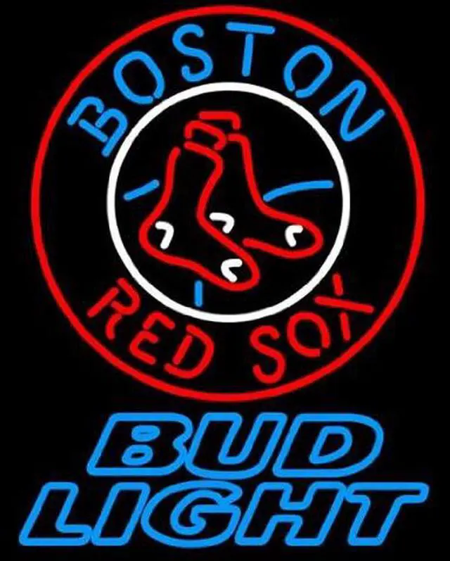 Main image of Fashion Neon Sign Bud Light Boston Red Sox MLB Handcrafted Real Glass Tube Neon Light Sign Home Beer Bar Pub Recreation Room Game Room Windows Garage Wall Sign 24x20 inches