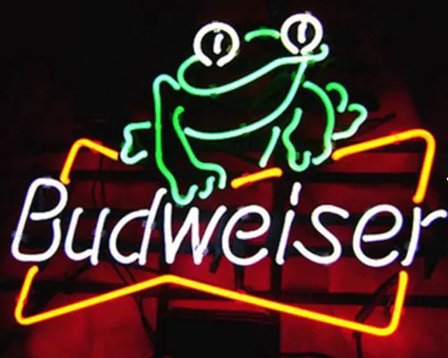 Main image of Fashion Handcraft Budweiser Frog Logo Real Glass Beer Bar Pub Display Neon Light Sign 17x13!!!