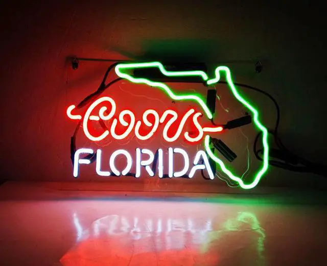 Main image of Fashion Handcraft New Coors Light FLORIDA Real Glass Display Neon Light Sign 14x9!!!Best Offer!