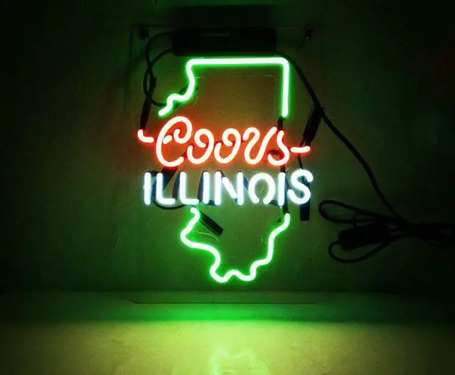 Main image of Fashion Handcraft New Coors Light ILLINOIS Real Glass Display Neon Light Sign 14x9!!!Best Offer!