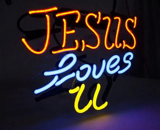 Main image of Fashion Handcraft Jesus Loves U Real Glass Tubes For Display Neon Light Sign 14x9!!!Best Offer!