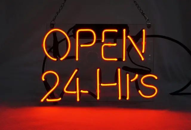 Main image of Fashion Handcraft Open 24Hrs  Real Glass Tubes For Display Neon Light Sign 10x10!!!Best Offer!