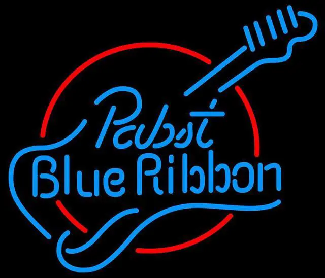 Main image of Fashion Handcrat Pabst Blue Ribbon Guitar  Real Glass Tube Beer Bar Display Neon Light Signs 19x15