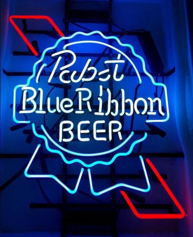 Main image of Fashion New Handcraft Pabst Blue Ribbon Real Glass Beer Bar Display Neon Light Signs 24x20
