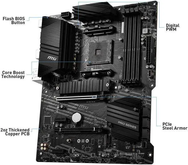 Alt view image 3 of 11 - MSI B550-A PRO ProSeries Motherboard (AMD AM4, DDR4, M.2, USB 3.2, HDMI/DP, ATX)