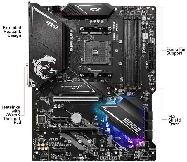 Alt view image 2 of 4 - MSI MPG B550 GAMING EDGE WIFI Motherboard (AM4 DDR4, M.2, Wi-Fi 6, HDMI/DP, ATX)