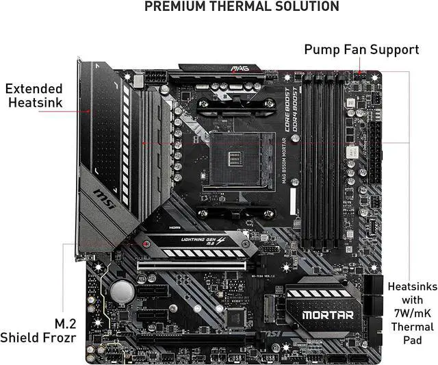 Alt view image 2 of 4 - MSI MAG B550M MORTAR Motherboard (AM4, DDR4, PCIe 4.0 SATA 6Gb/s M.2, Micro-ATX)
