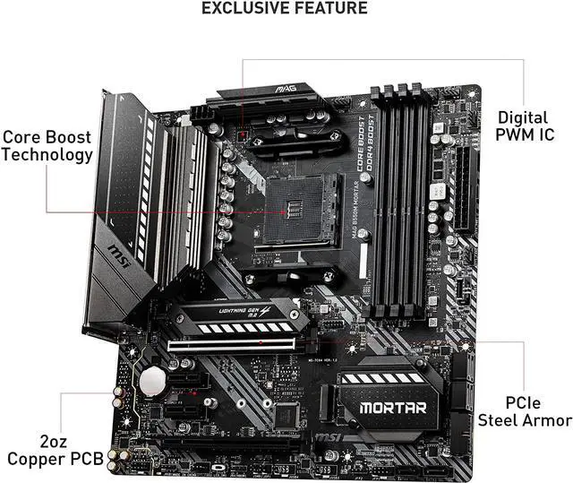 Alt view image 3 of 4 - MSI MAG B550M MORTAR Motherboard (AM4, DDR4, PCIe 4.0 SATA 6Gb/s M.2, Micro-ATX)