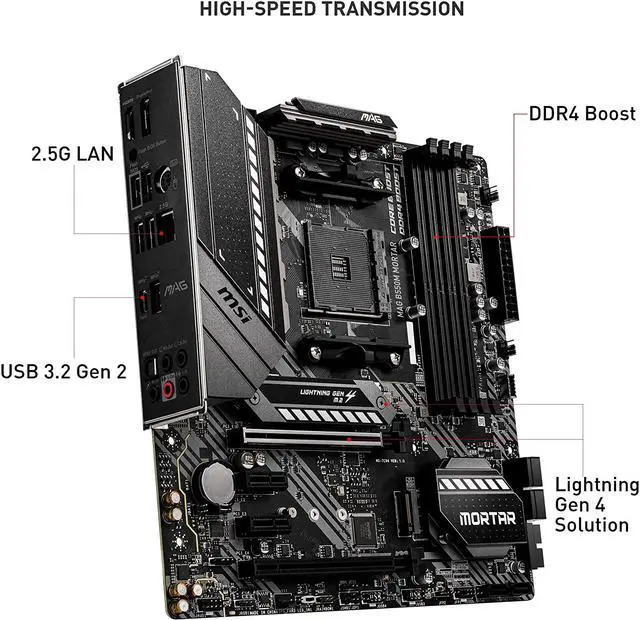 Alt view image 4 of 4 - MSI MAG B550M MORTAR Motherboard (AM4, DDR4, PCIe 4.0 SATA 6Gb/s M.2, Micro-ATX)