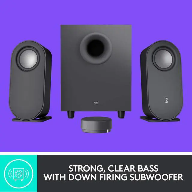 Alt view image 4 of 8 - Logitech Z407 2.1 Bluetooth Computer Speakers System with Subwoofer, Wireless Control | 80 WATT, Immersive Sound, Premium Audio and Multiple Inputs (980-001347) - Black