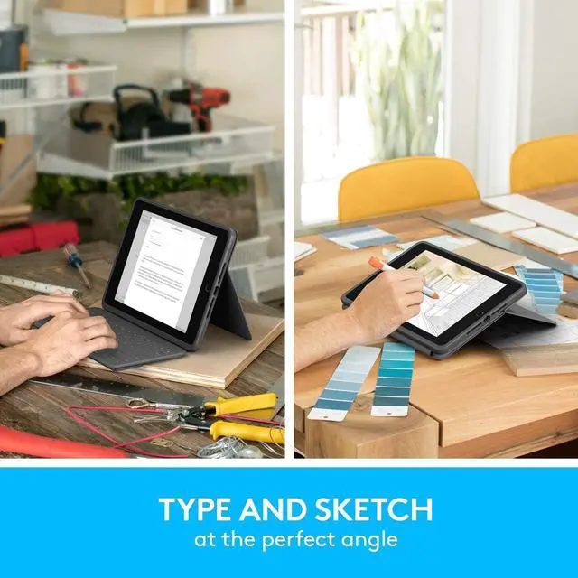 Alt view image 5 of 12 - Logitech 920-009312 Rugged Folio Keyboard/Cover Case (Folio) Apple, Logitech iPad (7th Generation) Tablet - Graphite - Spill Proof, Dirt Resistant, Shock Absorbing, Drop Resistant, Spill ...