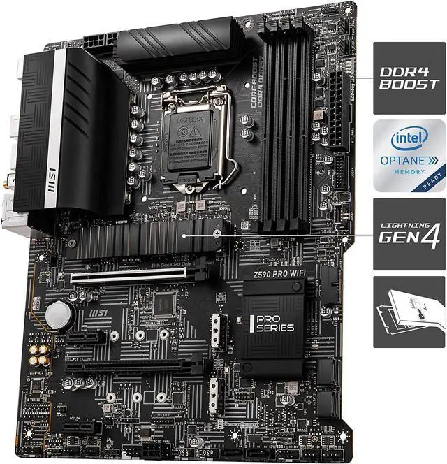 Alt view image 3 of 13 - MSI Z590 PRO WIFI LGA 1200 ATX Motherboard (3 x M.2 Slot, DDR4, PCIe 3.0)