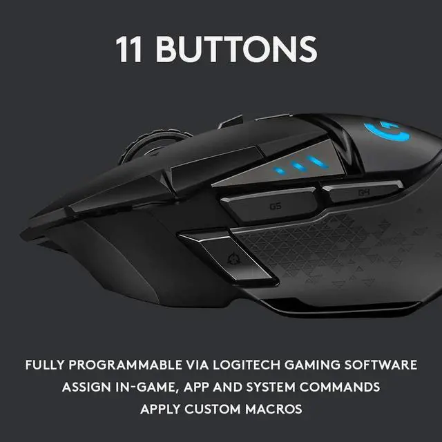 Alt view image 7 of 8 - Logitech G502 Lightspeed Wireless 11 Buttons Optical Gaming Mouse 910-005565 with Hero 25K Sensor, Supports Power Play & LIGHTSYNC RGB Lighting - Black