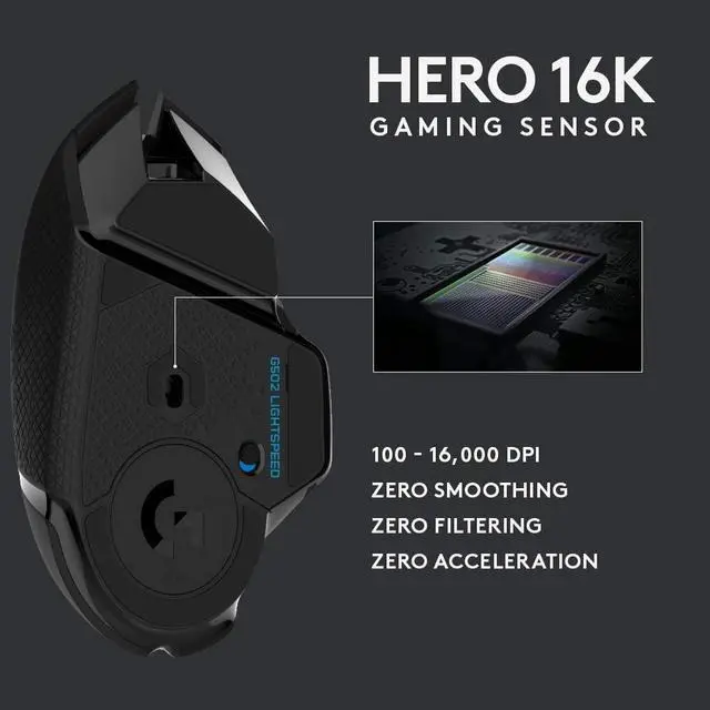 Alt view image 6 of 8 - Logitech G502 Lightspeed Wireless 11 Buttons Optical Gaming Mouse 910-005565 with Hero 25K Sensor, Supports Power Play & LIGHTSYNC RGB Lighting - Black