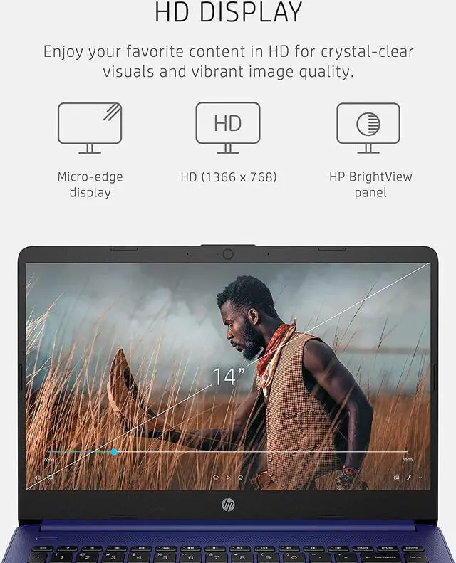 Alt view image 16 of 18 - HP 14 Series 14" Laptop - Intel Celeron N4020 - 4GB RAM - 64GB eMMC - Windows 10 Home in S mode - Indigo Blue  14-dq0010nr (47X74UA#ABA)