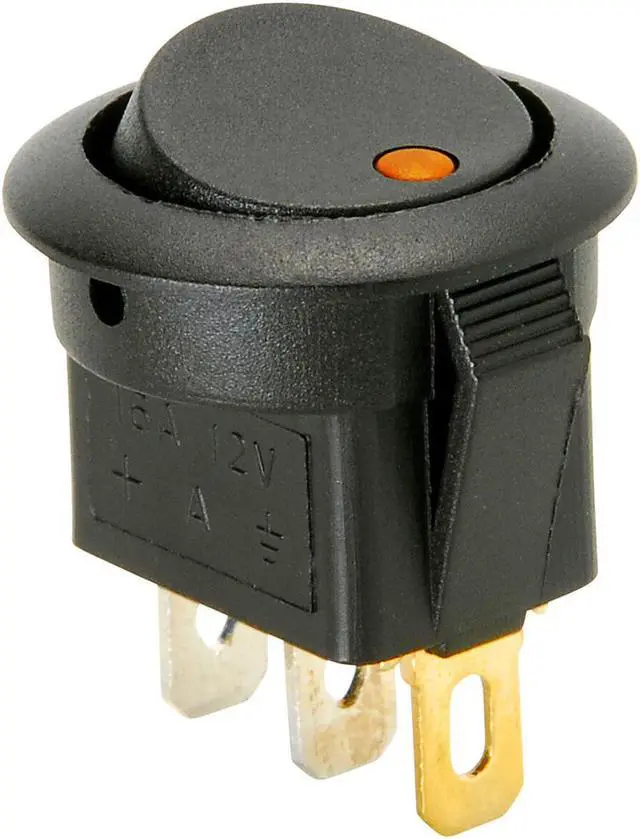 Main image of Parts Express SPST Automotive Round Rocker Switch with Amber LED 12V