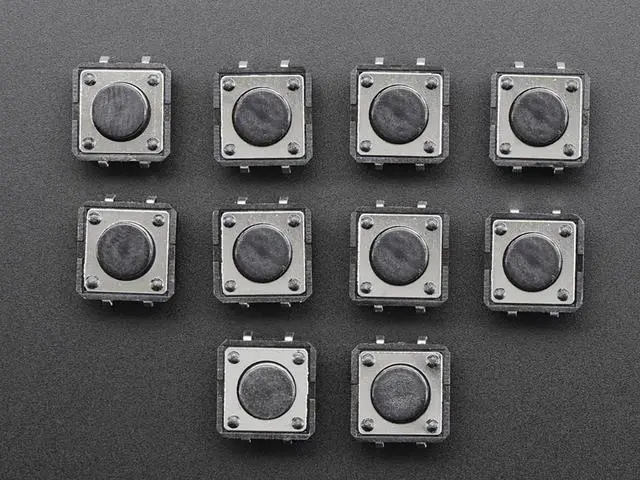 Alt view image 5 of 5 - Adafruit Tactile Switch Buttons (12mm square, 6mm tall) x 10 pack