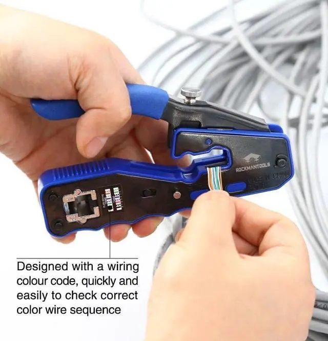 Alt view image 4 of 4 - Rockman Tools Pass Through Crimper, Ethernet Crimper Kit, Support Crimping & Stripping & Cutting & All-in-one Wire Tool