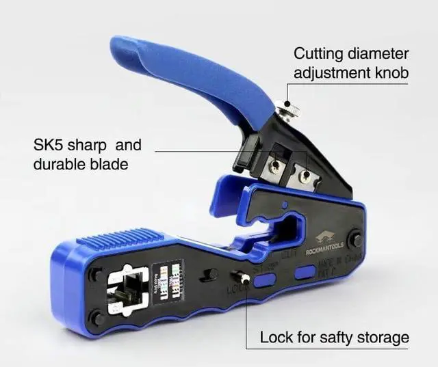 Main image of Rockman Tools Pass Through Crimper, Ethernet Crimper Kit, Support Crimping & Stripping & Cutting & All-in-one Wire Tool