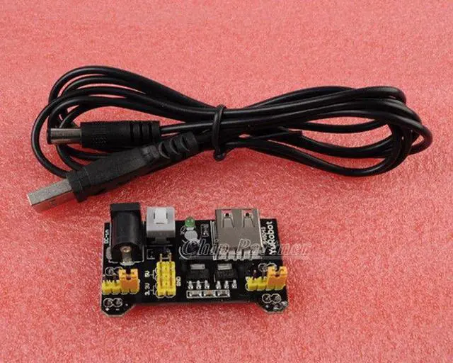 Main image of MB102 Breadboard Power Module 3.3/5V + USB to DC Power line 5.5X2.1mm 1.2m