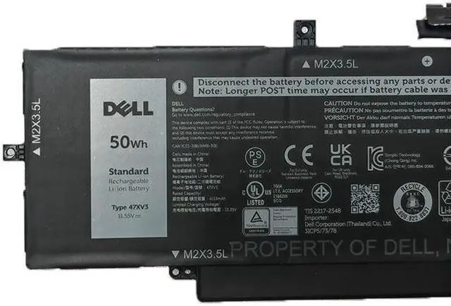 Alt view image 2 of 3 - 50WH 47XV3 battery for DELL 5Y3T9 laptop battery