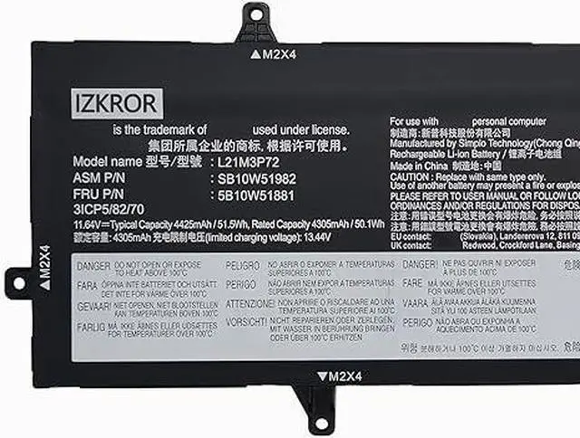 Alt view image 2 of 5 - 51.5WH L21M3P72 battery for Lenovo ThinkPad Z13 Gen 1 21D2 21D3 Series