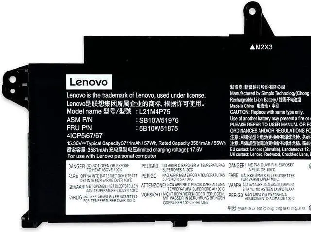 Alt view image 2 of 3 - 57WH L21M4P75 battery for Lenovo ThinkPad X13 Gen 3 Series