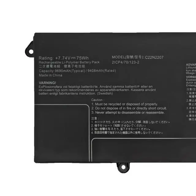 Alt view image 3 of 3 - C22N2207 Battery for ASUS Vivobook 15i i5-13500H 2023 / Vivobook S14 S15 K5404VA K5504VAB K5504VA Series | 75Wh 8-Cell | Replaces 0B200-04340000, 2ICP4/70/123-2 | 7.74V
