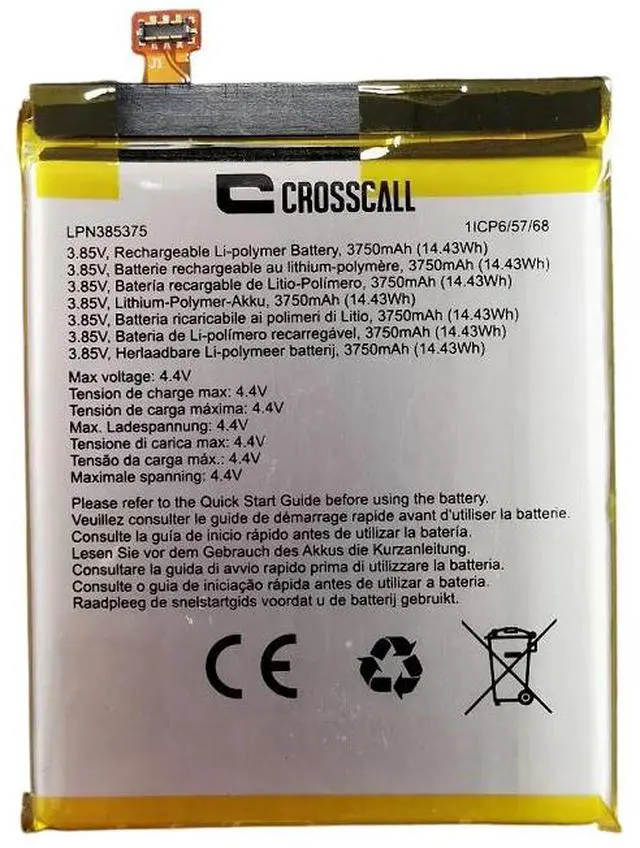 Main image of New LPN385375 3750mAh 14.43Wh 3.85V Li-Po Battery for Crosscall Core-X4 Replaces COX4BAT100 Grade A Cells 12-Month Warranty