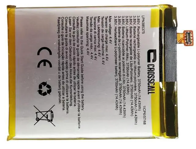 Alt view image 2 of 3 - New LPN385375 3750mAh 14.43Wh 3.85V Li-Po Battery for Crosscall Core-X4 Replaces COX4BAT100 Grade A Cells 12-Month Warranty