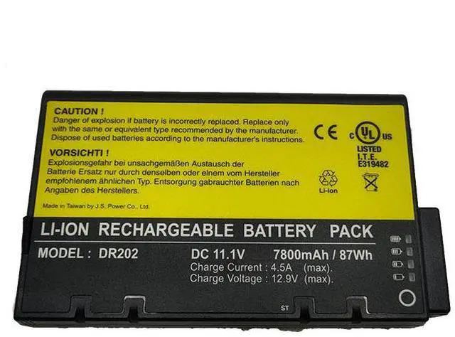 Alt view image 2 of 3 - DR202 87Wh Rugged Laptop Battery for Getac X500/V100/V200/S400 - Replacement for BP-LP2900/33-01PI, BP-LC2600/32-01PI - 11.1V Li-ion Mil-Spec Battery (Compatible with M230, DR202i, ME202 Series)