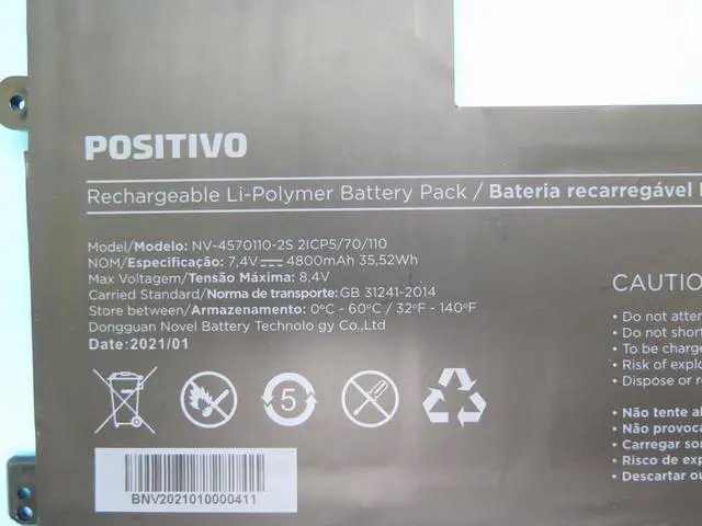 Alt view image 3 of 3 - NV-4570110-2S Replacement Laptop Battery for Positivo Master N1240 | 7.4V 4800mAh (35.52Wh) Li-Ion | Compatible with Motion C4128C, C41TD, C41TCI, C4500 Series | 10-Pin 7-Line Connector