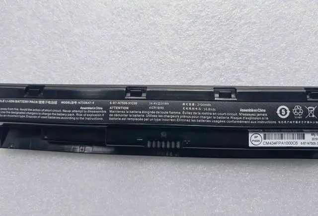 Alt view image 3 of 3 - N750BAT-4 14.4V 31Wh Laptop Battery - Replacement for Clevo N750S, N750B, N751BU, B1511, B1701 - Compatible with 6-87-N750S-3CF1, 4ICR19/66 Models