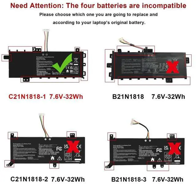 Alt view image 4 of 4 - C21N1818-1 Battery for ASUS VivoBook 15 (F512/X512/R564 Series) - 7.6V 32Wh Li-Polymer - Compatible with 0B200-03280800, 2ICP7/54/83