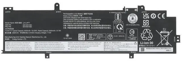 Main image of L21D4P71 L21L4P71 Battery for Lenovo ThinkPad T14 Gen 3/4 & P14s Gen 3/4 | 15.48V 52.5Wh | Replaces 5B10W51860, 5B11M90023, SB10W5196B, 4ICP6/66/56 | Li-ion Notebook Battery