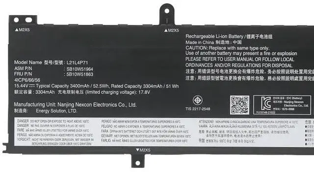 Alt view image 2 of 3 - L21D4P71 L21L4P71 Battery for Lenovo ThinkPad T14 Gen 3/4 & P14s Gen 3/4 | 15.48V 52.5Wh | Replaces 5B10W51860, 5B11M90023, SB10W5196B, 4ICP6/66/56 | Li-ion Notebook Battery
