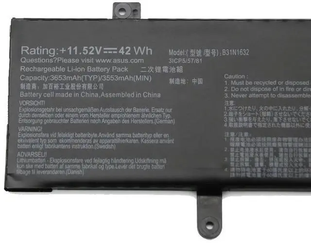 Alt view image 3 of 3 - B31N1632 Battery for ASUS Vivobook 14 X405 X405UA X405UQ X405UR / Zenbook S4100U S4100UQ S4200UQ Series | 42Wh | Replaces 0B200-02540000, 3ICP5/57/81 | 11.52V