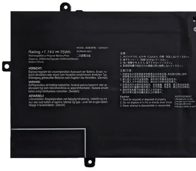 Alt view image 3 of 3 - C22N2211 Battery for ASUS Zenbook 14 OLED UX3405MA UX3405ZA UX3405VA Series | 75Wh 9702mAh | Replaces 0B200-04400000, 2ICP5/49/120-2 | 7.74V