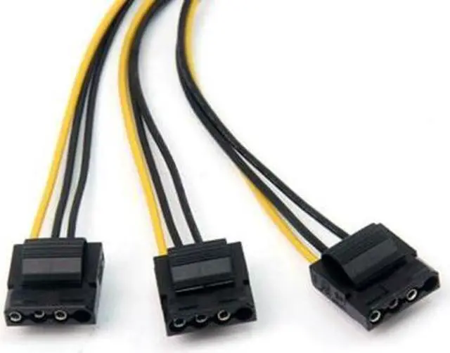 Alt view image 3 of 4 - 2pcs PCIe 6pin Female to 3 Molex IDE 4pin Female Graphic Card Power Supply Cable
