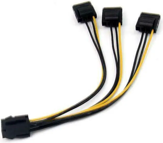 Alt view image 2 of 4 - 2pcs PCIe 6pin Female to 3 Molex IDE 4pin Female Graphic Card Power Supply Cable